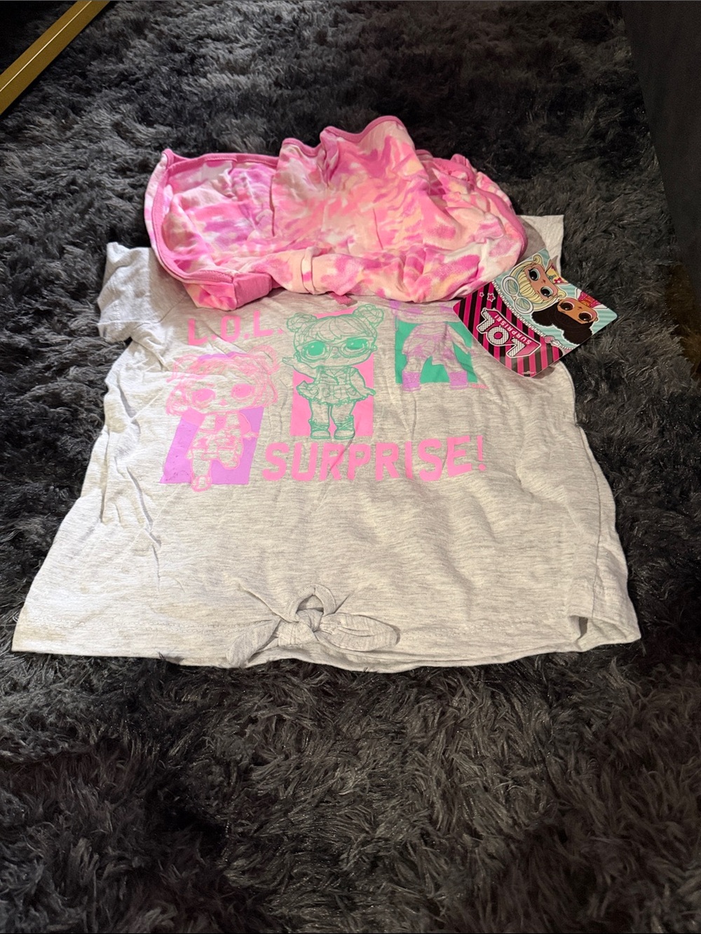 L.O.L. Surprise! Gray Tee with Pink Tie-Dye Hooded Accessory